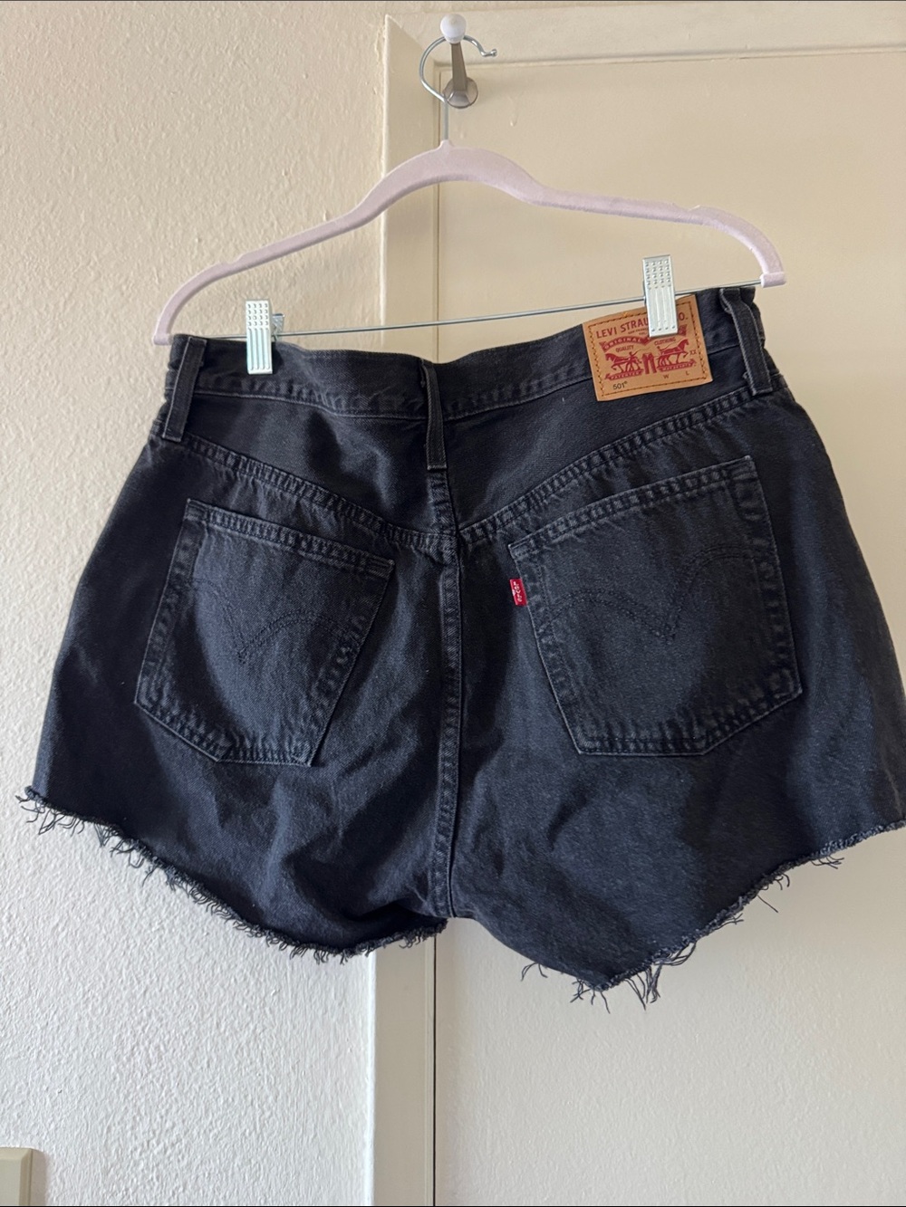 Levi's Black Frayed Hem Denim Shorts - Picture 2 of 2